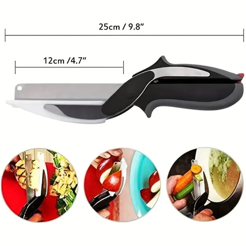 Eternistore® 2 in 1 Salad Chopper Vegetable Cutter with Built-in Cutting Board Food Cutter Kitchen Scissors Cut Vegetables Cut Fruits