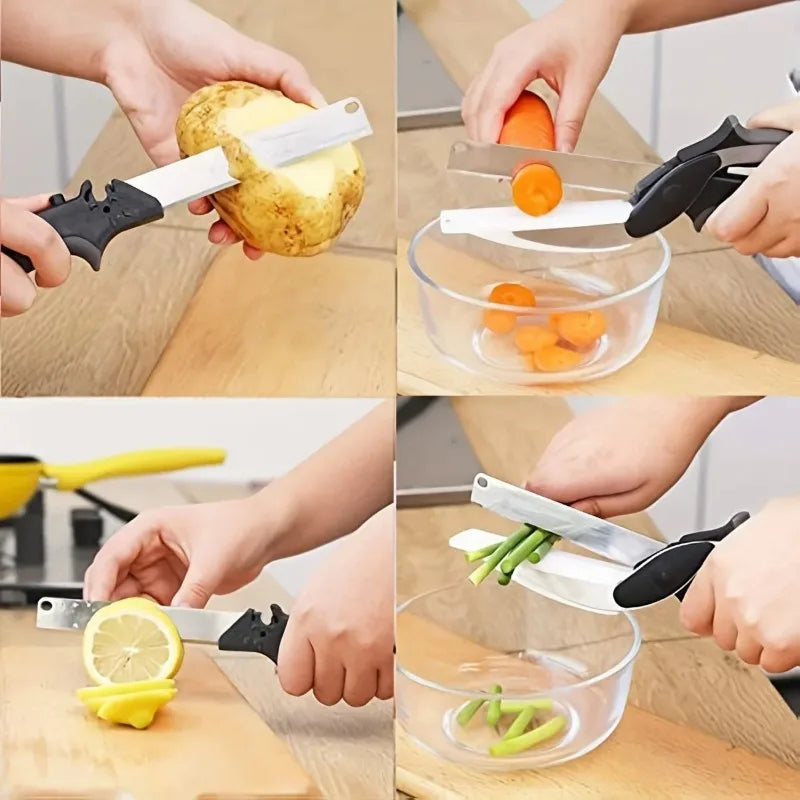 Eternistore® 2 in 1 Salad Chopper Vegetable Cutter with Built-in Cutting Board Food Cutter Kitchen Scissors Cut Vegetables Cut Fruits