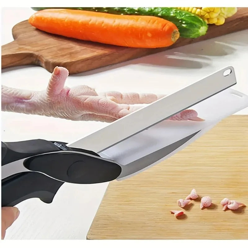 Eternistore® 2 in 1 Salad Chopper Vegetable Cutter with Built-in Cutting Board Food Cutter Kitchen Scissors Cut Vegetables Cut Fruits