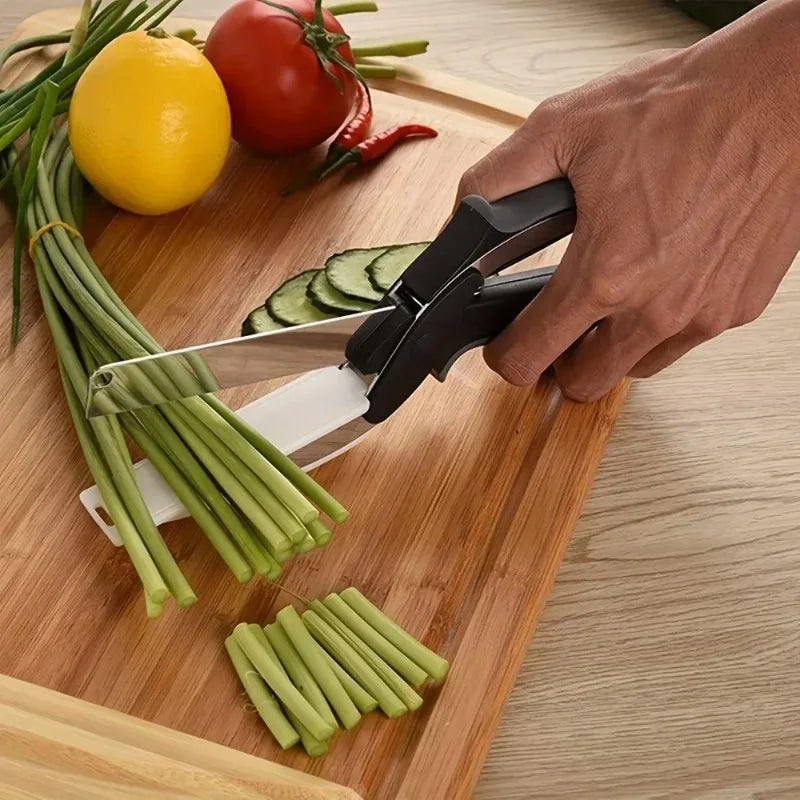 Eternistore® 2 in 1 Salad Chopper Vegetable Cutter with Built-in Cutting Board Food Cutter Kitchen Scissors Cut Vegetables Cut Fruits