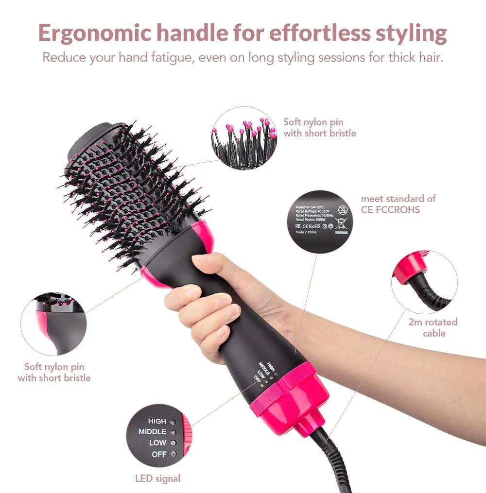 Eternistore® Hot Air Brush Multi-Function HairDryer Straightener Curler CombOne Step Professional Salon Hai..